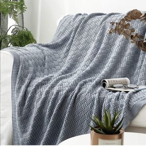 Blue Knit Bed Blanket Throw